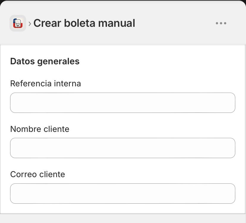 Crear boleta manual - Datos generales