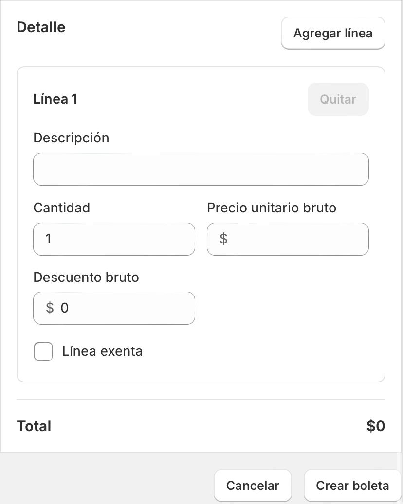 Crear boleta manual - Línea de detalle