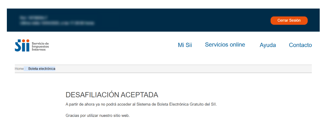 Confirmación de desafiliación aceptada