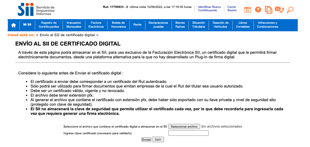 Formulario para cargar firma electrónica