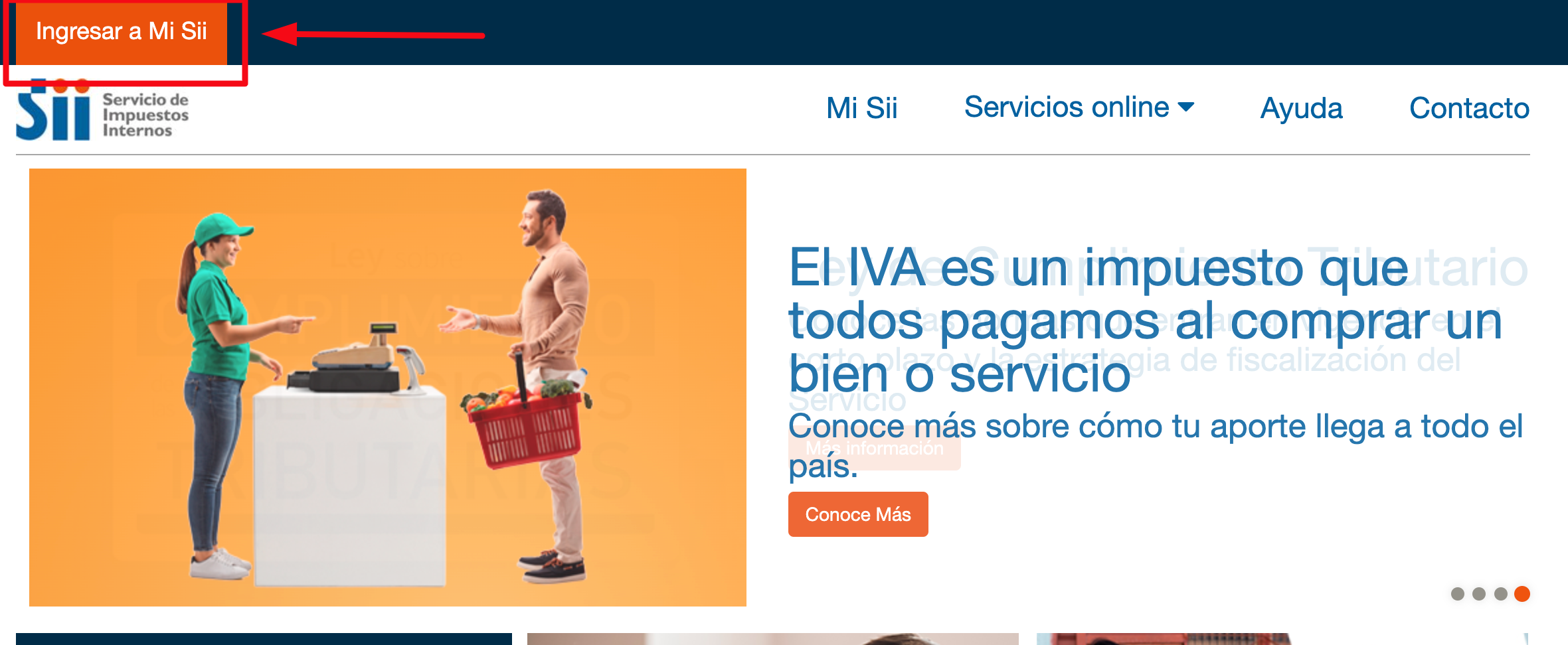 Botón Ingresar a Mi SII en escritorio